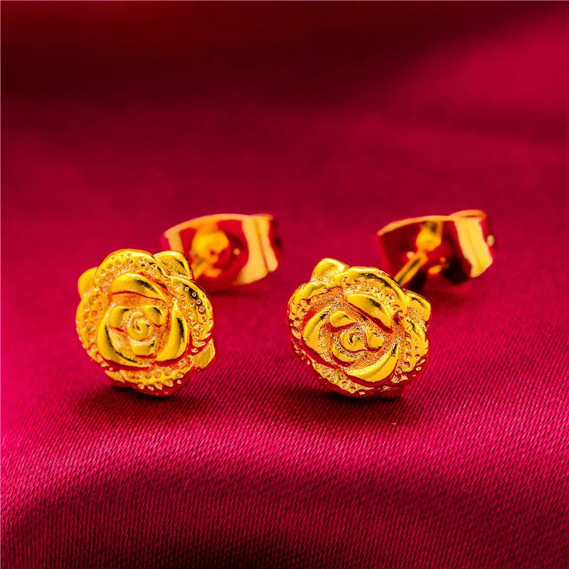 24K Gold Stud Earrings for Women