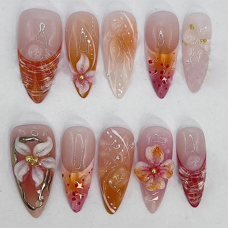 24Pcs Almond Long French False Nails