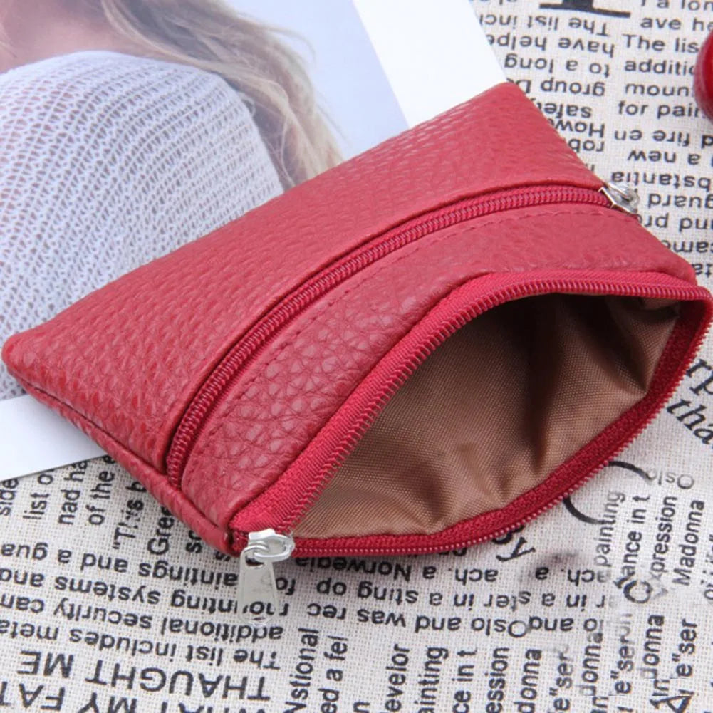 Mini PU Leather Coin Purse for Female with 2 Zippers