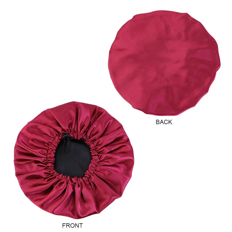 Silky Satin Bonnet Cap for Sleeping Large Double Layer Reversible Adjustable