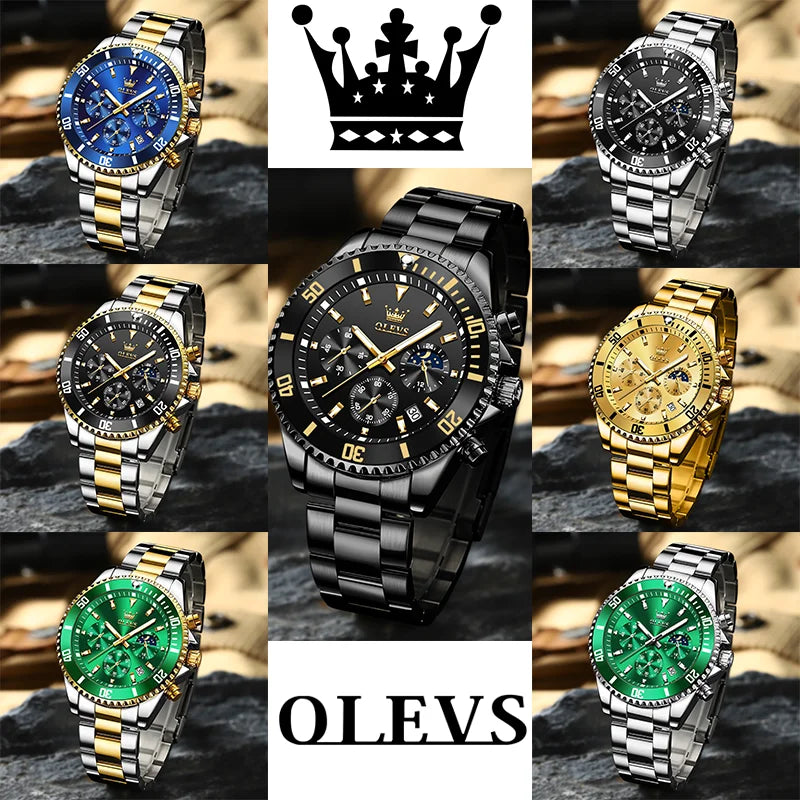 OLEVS Men's Watches Top Brand Original Waterproof Stainless Steel