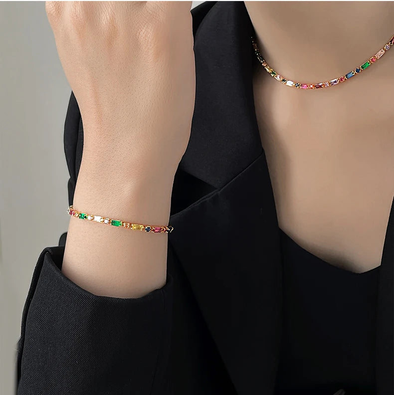 Colorful Zircon Necklace & Bracelet Jewelry for Women