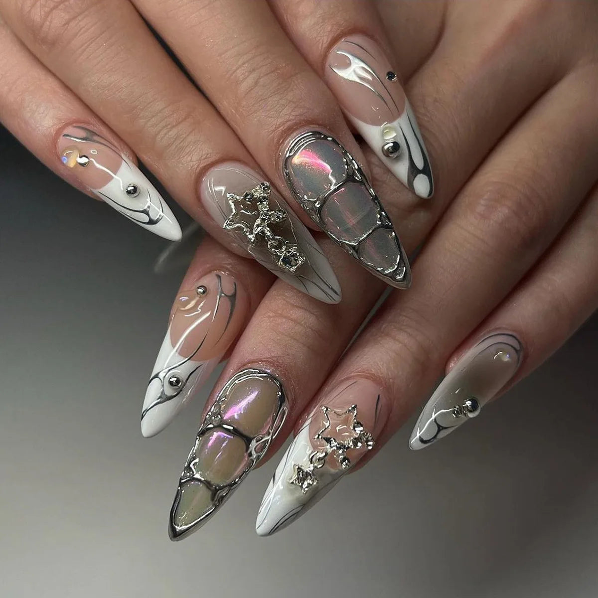 24Pcs Almond Long French False Nails