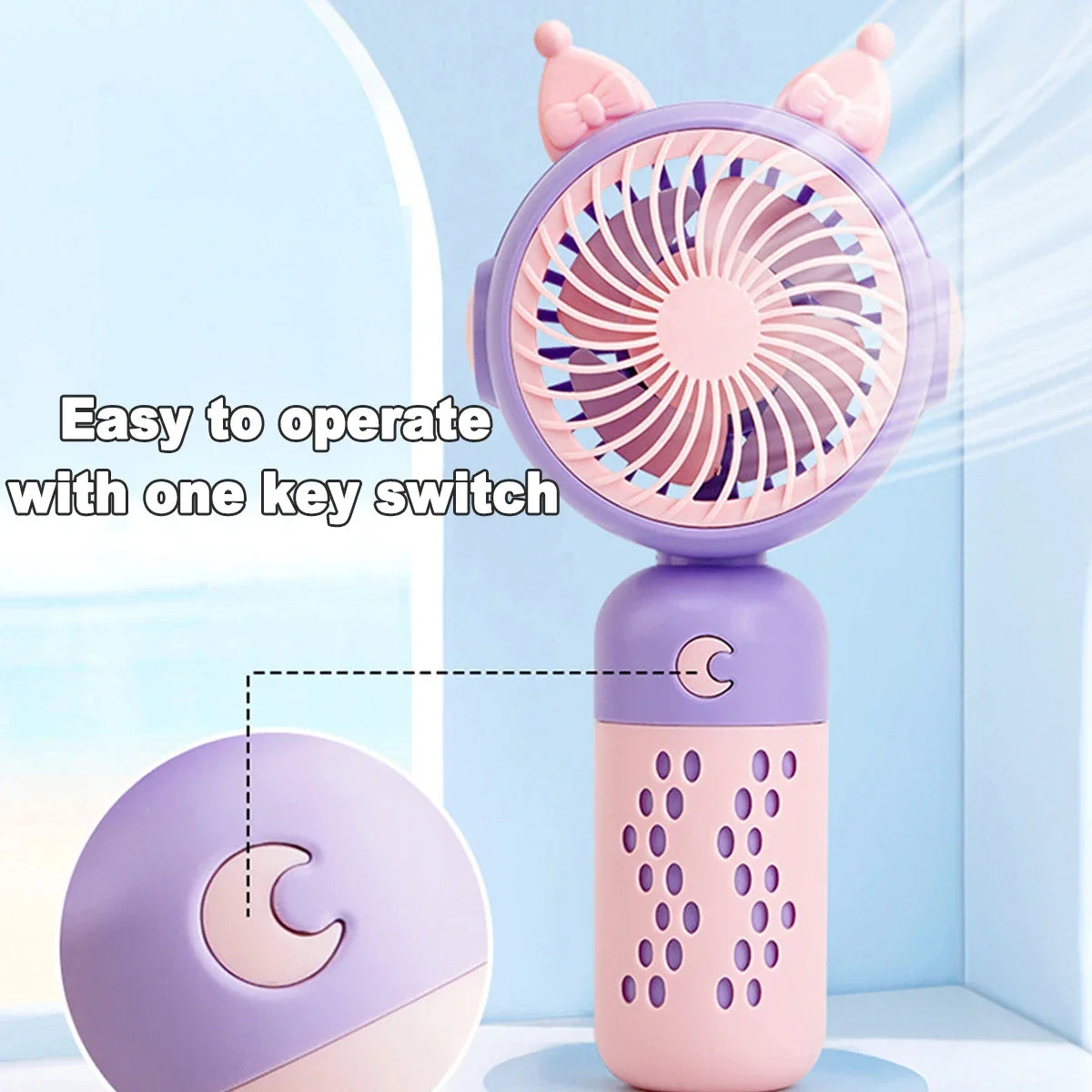 Portable & Rotatable Handheld Cartoon Mini Fan with Lights, USB Rechargeable
