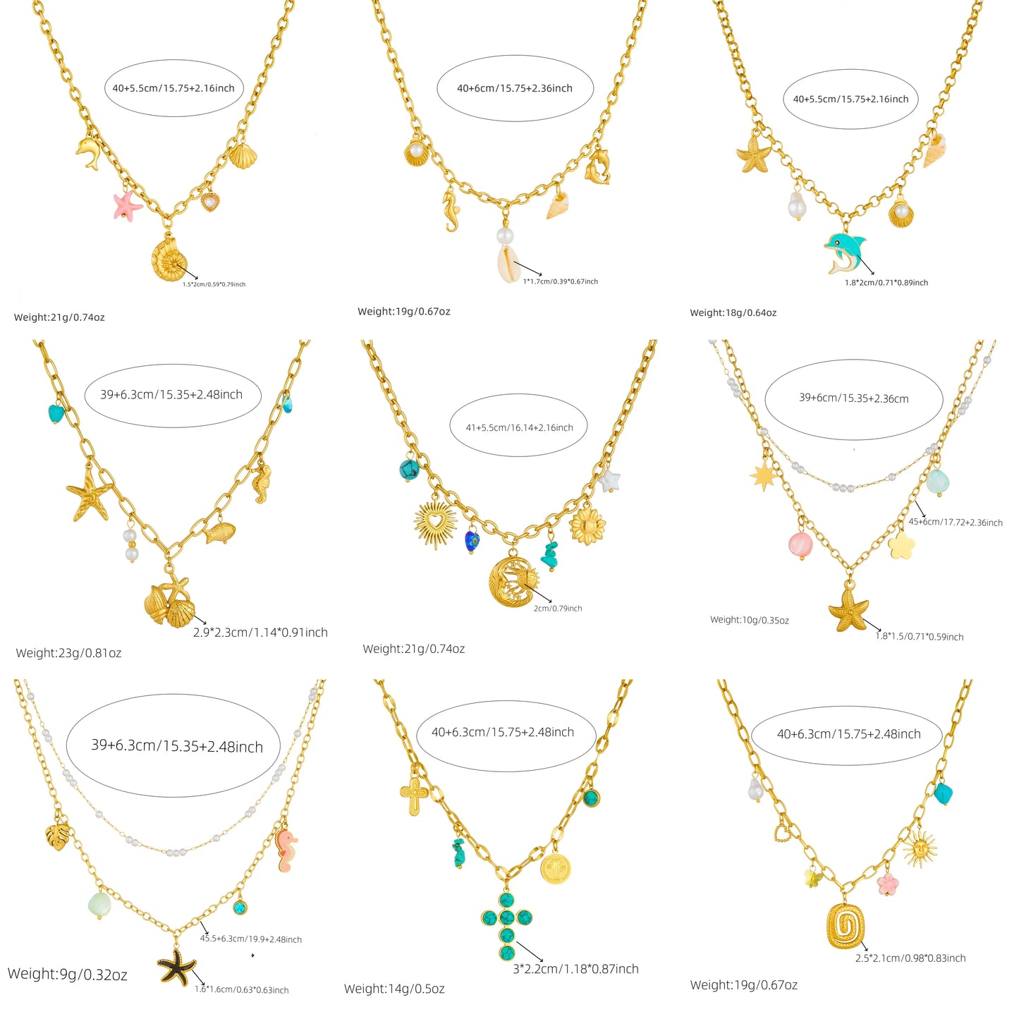 Stainless Steel Gold Multiple Pendant Necklace for Women