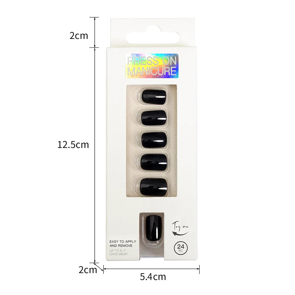 Short Full Press on 24 Pcs False Nails Set Stick on Nails