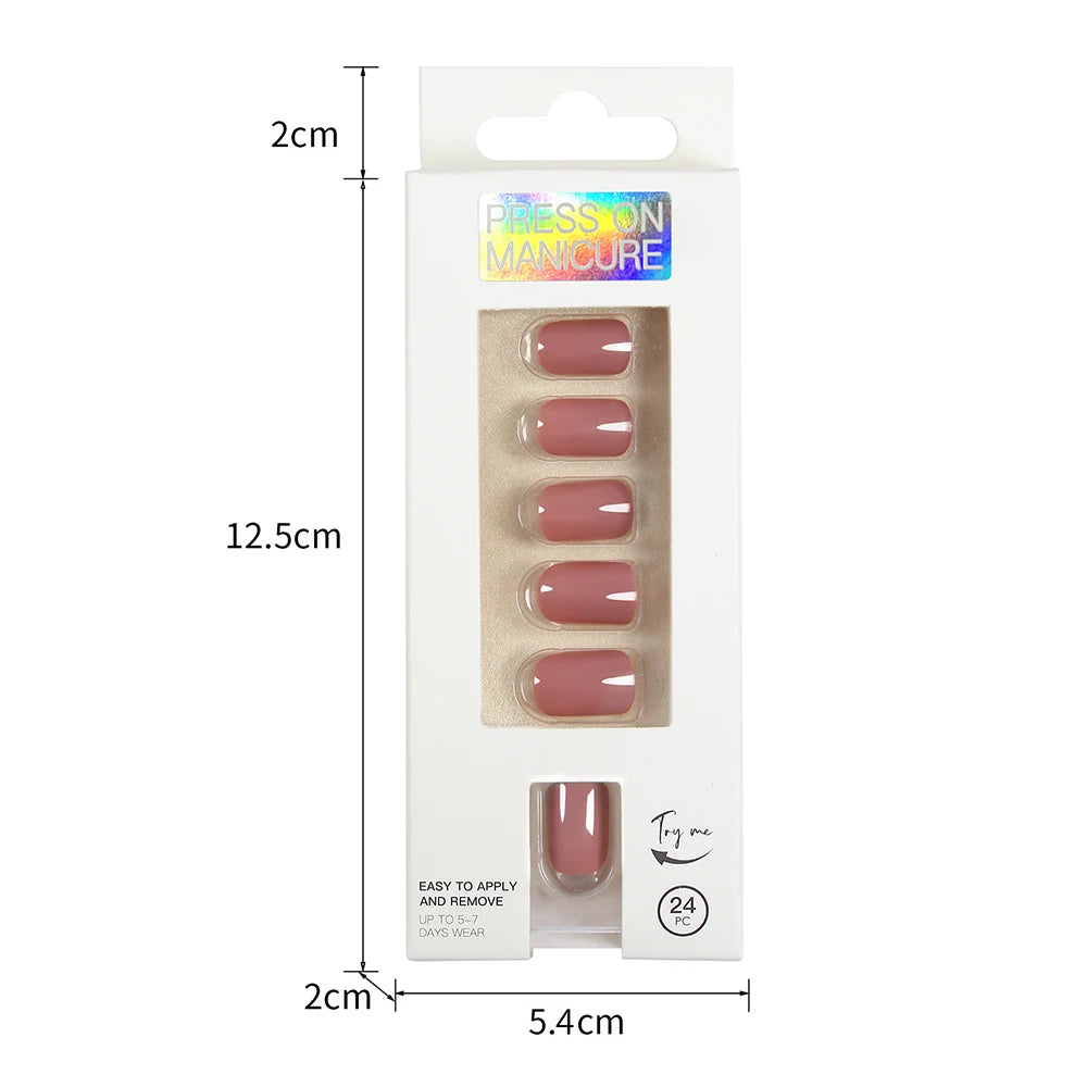 Short Full Press on 24 Pcs False Nails Set Stick on Nails