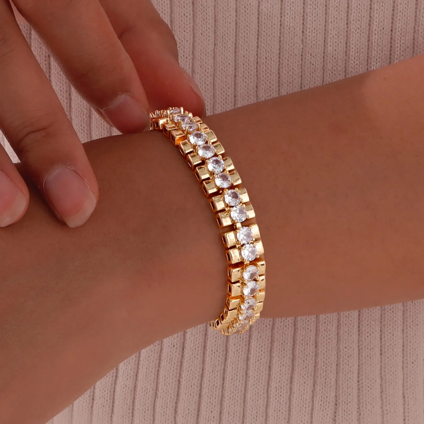 14K Gold Plated Cubic Zirconia Adjustable Bracelet Jewelry For Women