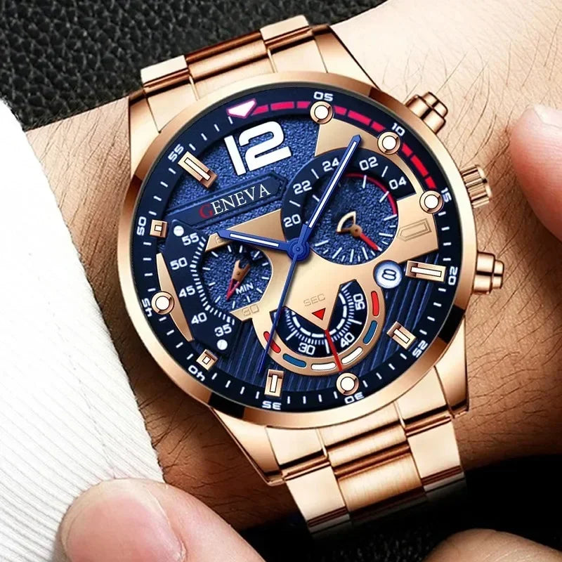 Mens Geneva Luxury Stainless Steel Watch