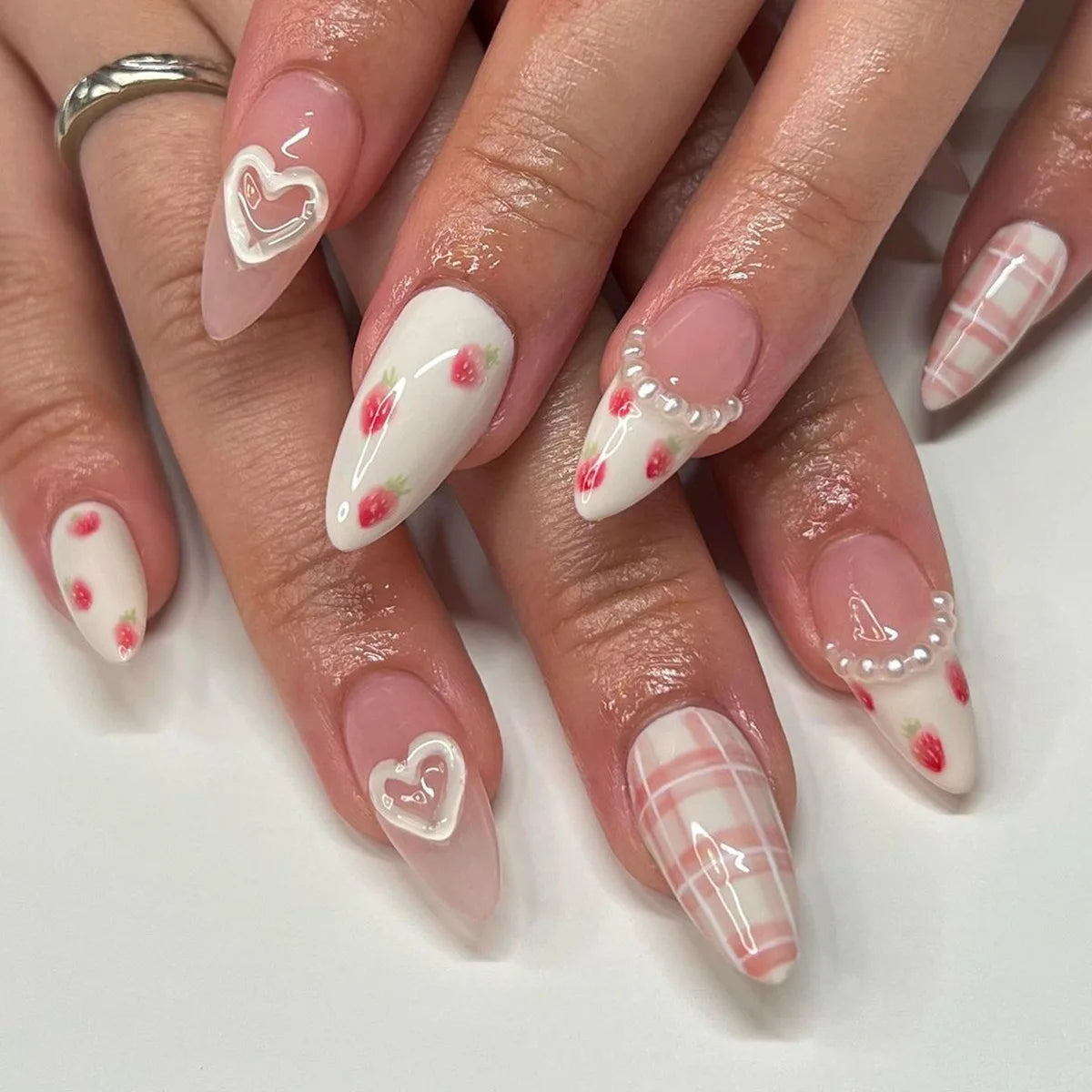 24Pcs Almond Long French False Nails