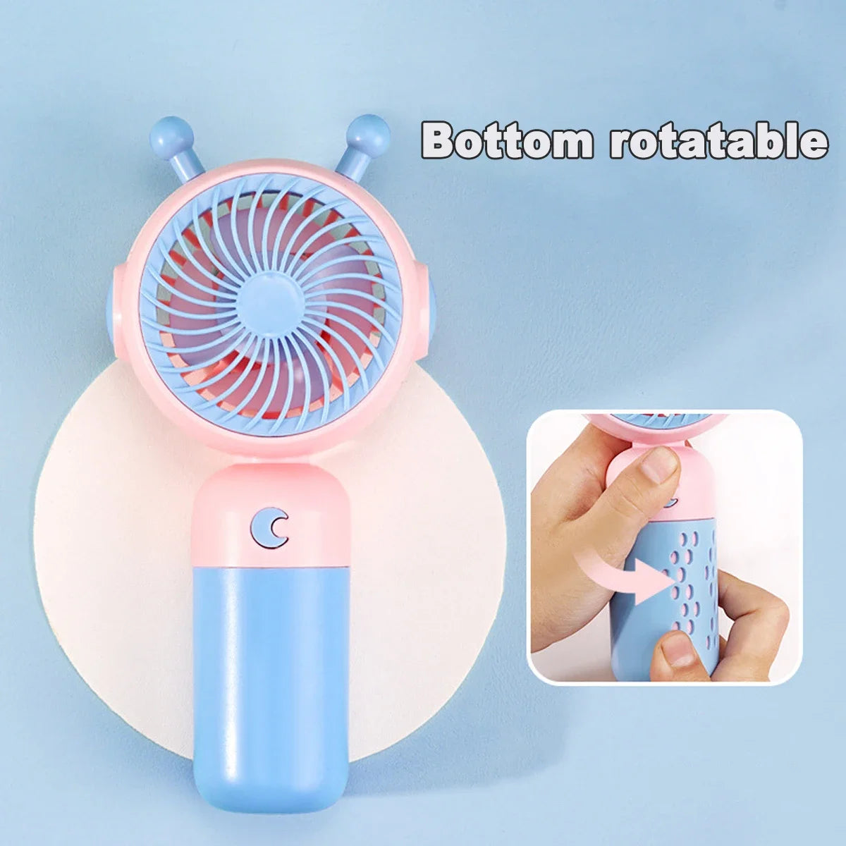Portable & Rotatable Handheld Cartoon Mini Fan with Lights, USB Rechargeable