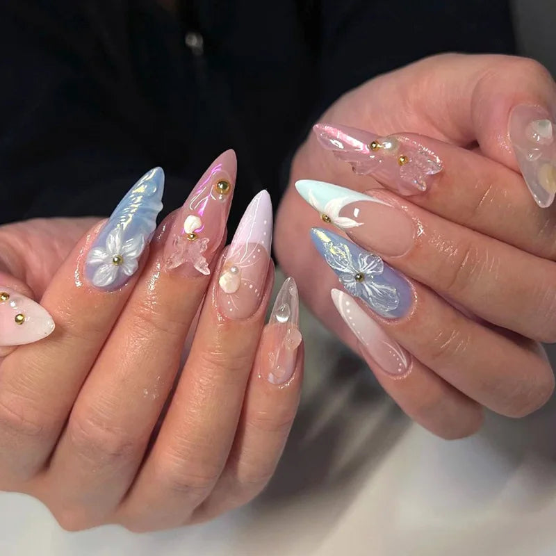 24Pcs Almond Long French False Nails