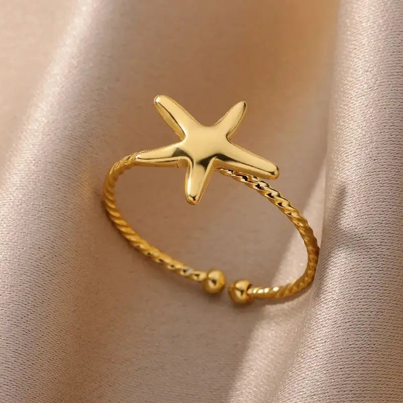 Gold Plated Starfish & Shell Pearl Rings for Women