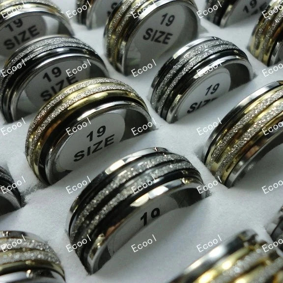 10Pcs Stainless Steel Mixed Pattern/Style Rings For Men/Women