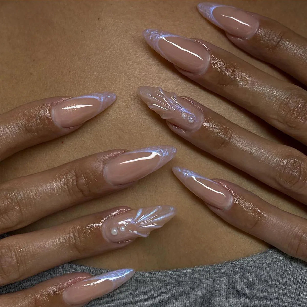 24Pcs Almond Long French False Nails