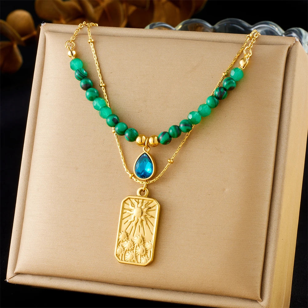 Stainless Steel Gold Multiple Pendant Necklace for Women