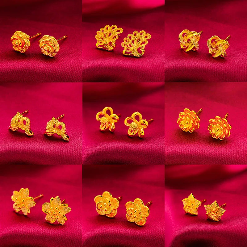 24K Gold Stud Earrings for Women