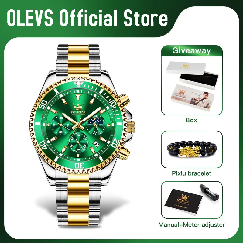 OLEVS Men's Watches Top Brand Original Waterproof Stainless Steel