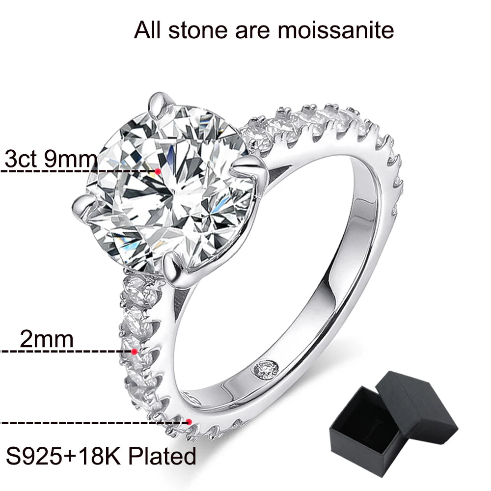Moissanite Rings for Women Sparkly Luxury Wedding Diamond Band 925 Sterling Silver