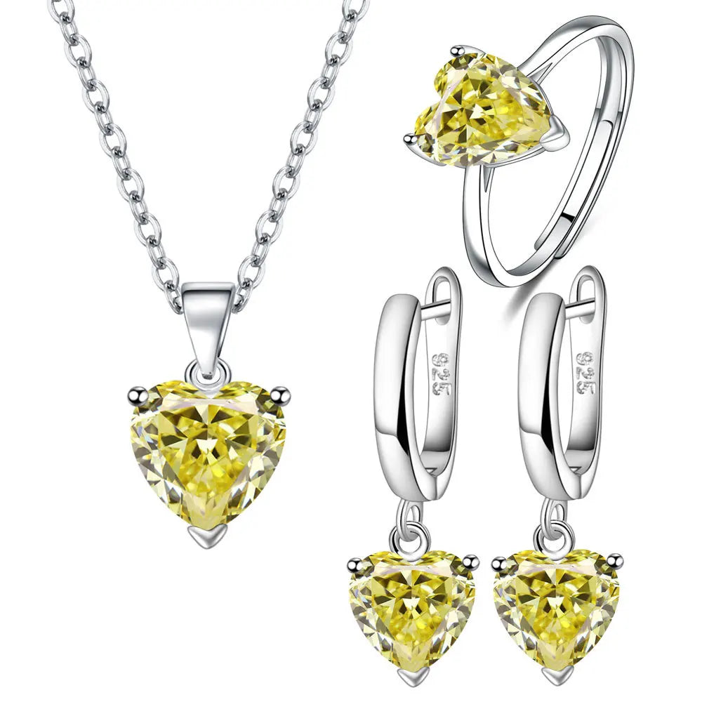 925 Sterling Silver Zircon Heart Jewelry Sets For Women