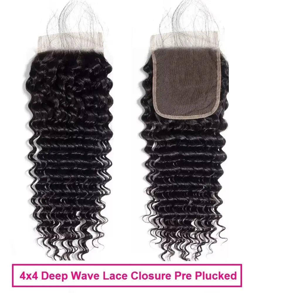 Brazilian Virgin Human Hair With Deep Wave Bundles & Closure