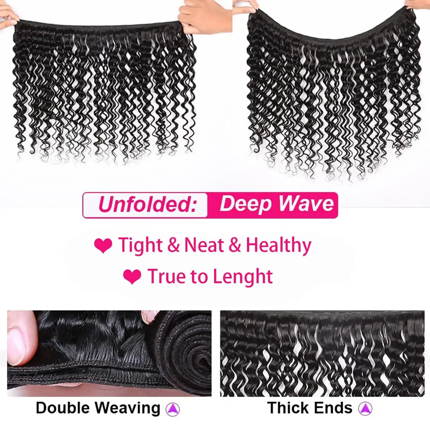 Brazilian Virgin Human Hair With Deep Wave Bundles & Closure