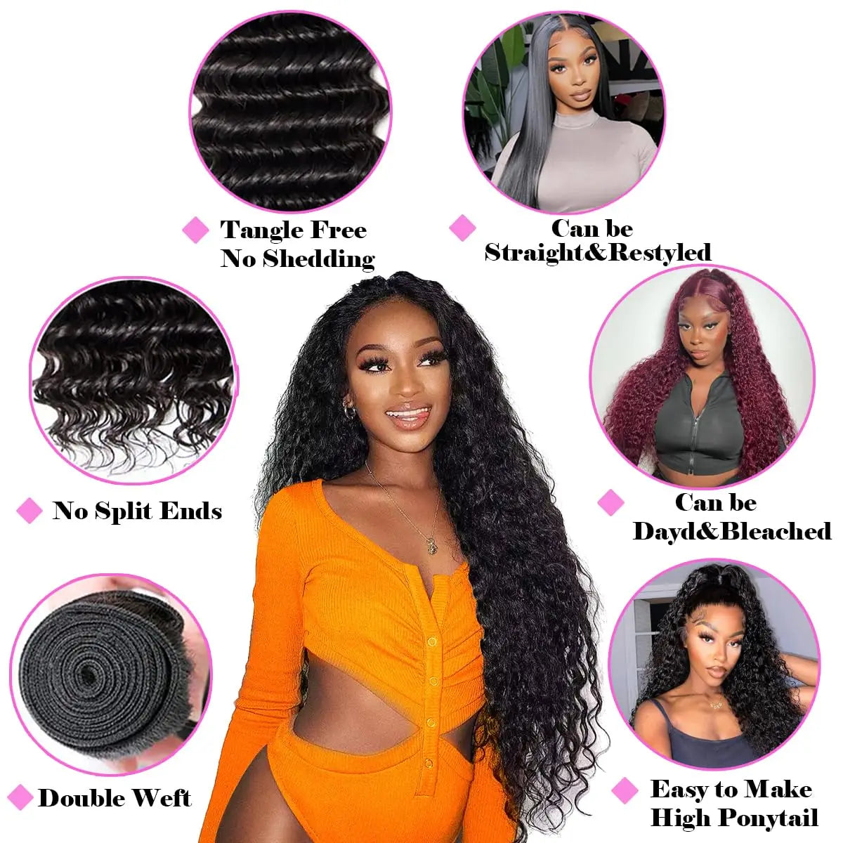Brazilian Virgin Human Hair With Deep Wave Bundles & Closure
