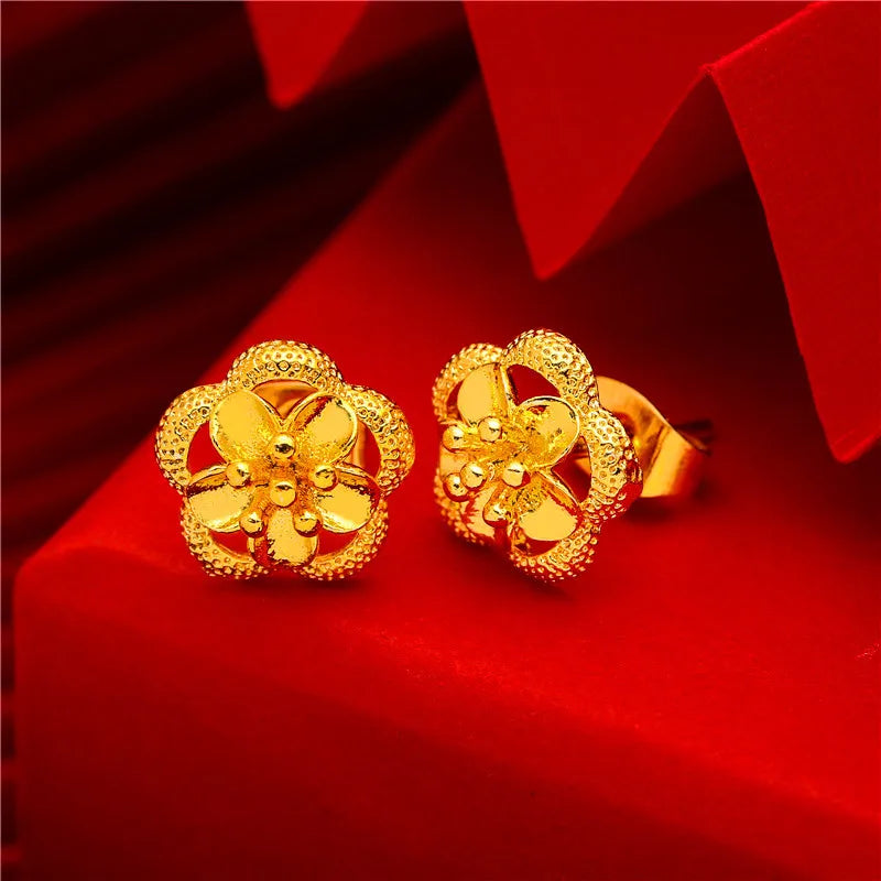 24K Gold Stud Earrings for Women