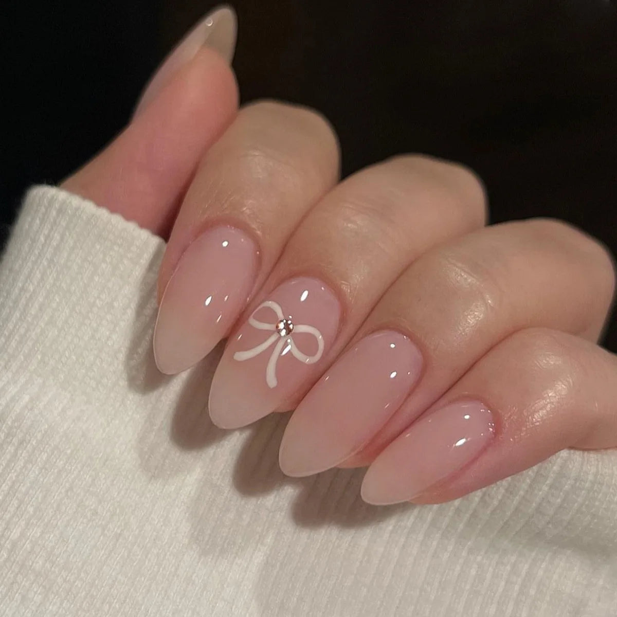 24Pcs Almond Long French False Nails