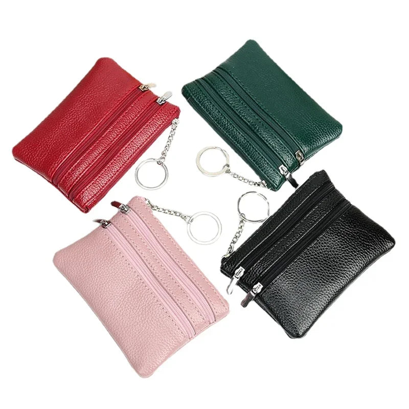 PU Mini Leather Women's Wallet Three Zippers with Keychain