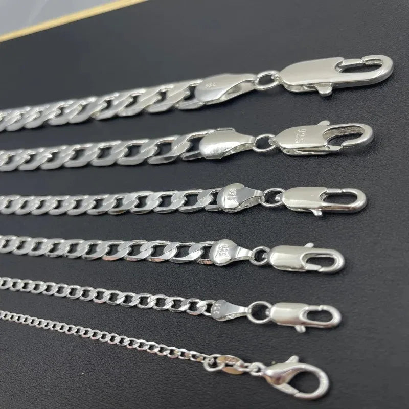 925 Sterling Long Silver Necklace with Clasp for Men & Women