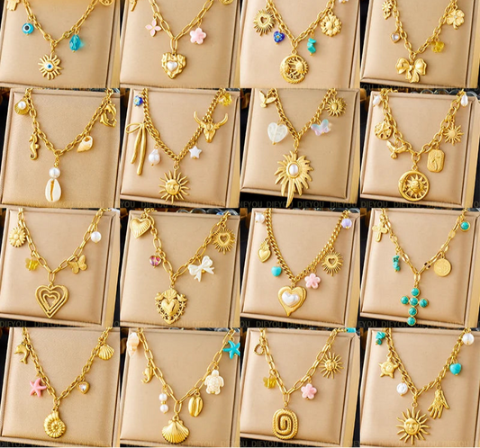 Stainless Steel Gold Multiple Pendant Necklace for  Women