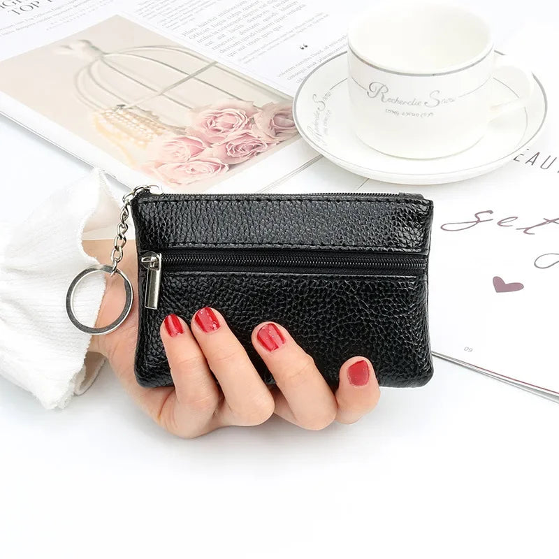 PU Mini Leather Women's Wallet Three Zippers with Keychain