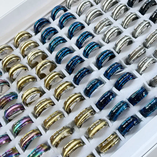 10Pcs Stainless Steel Mixed Pattern/Style Rings For Men/Women