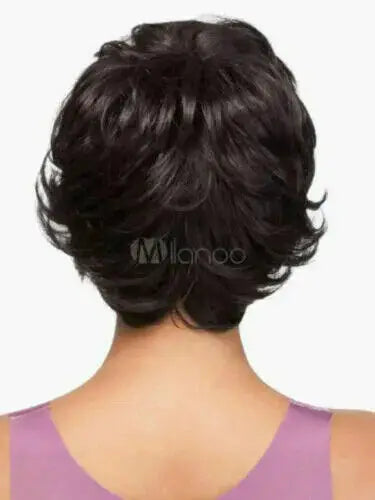 Short Dark Brown Wavy Human Hair Full Wigs