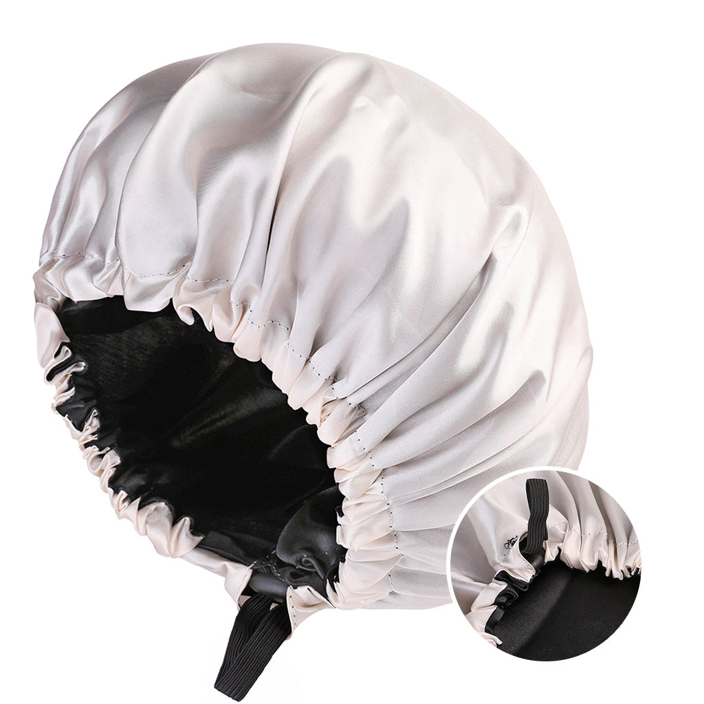 Silky Satin Bonnet Cap for Sleeping Large Double Layer Reversible Adjustable