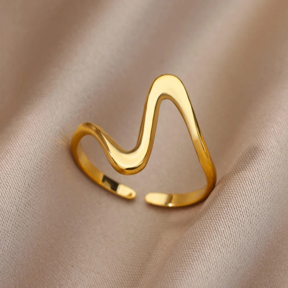 Geometric Zircon Chunky Adjustable Gold Plated Rings for Women