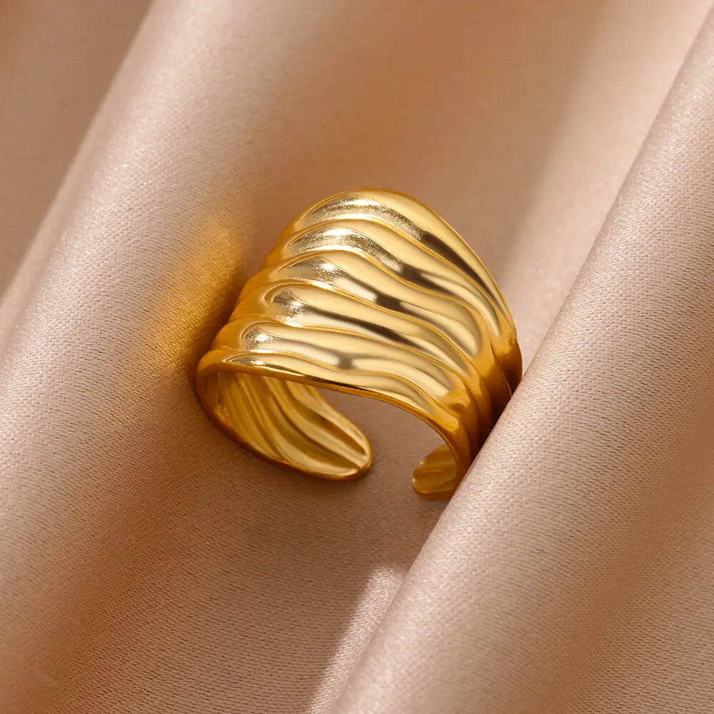Irregular Gold Geometric Chunky Opening Rings for Women