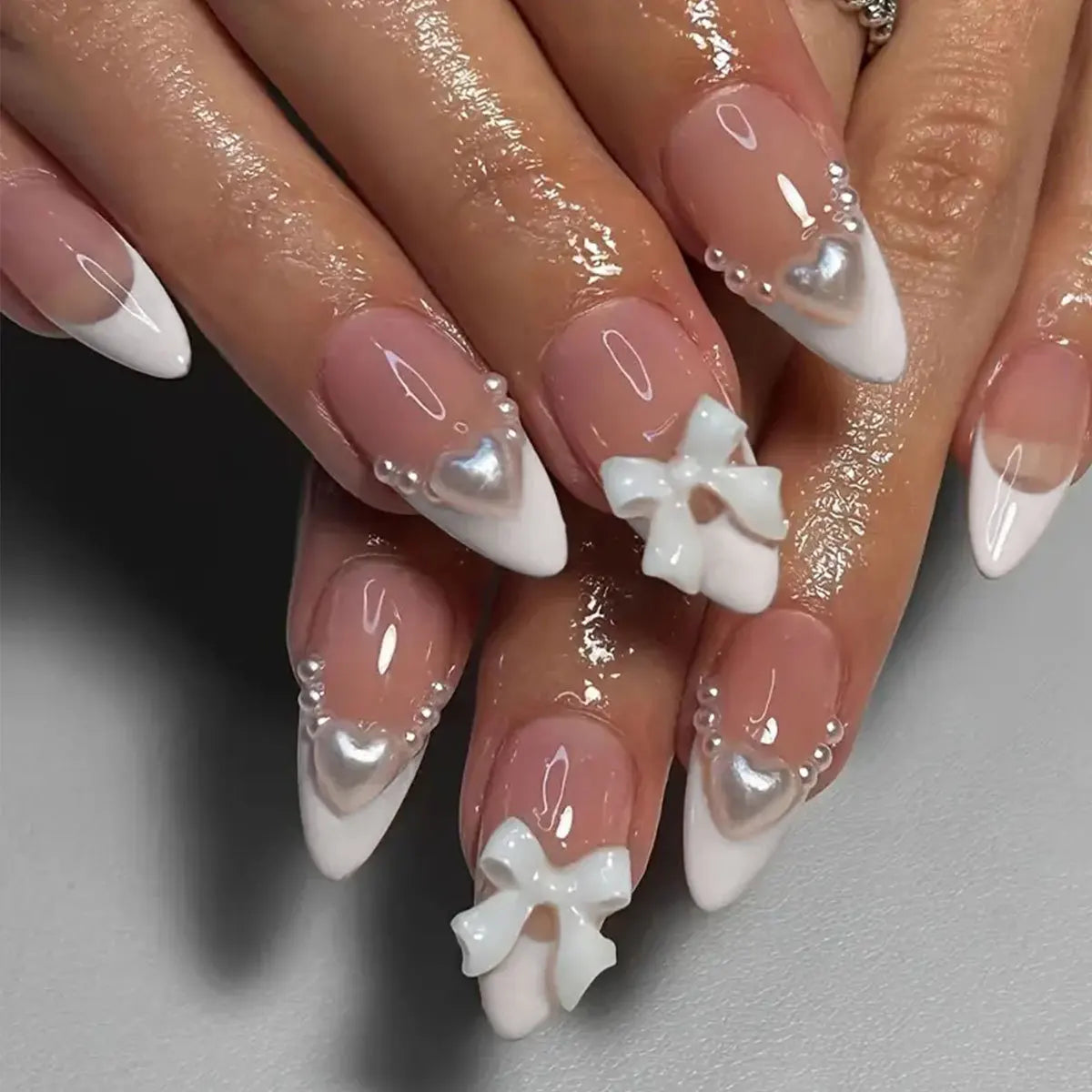 24Pcs Almond Long French False Nails
