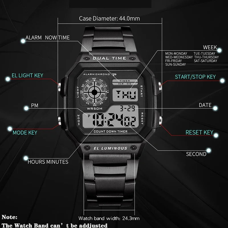 Stainless Steel Waterproof, Electronic Watch for Men