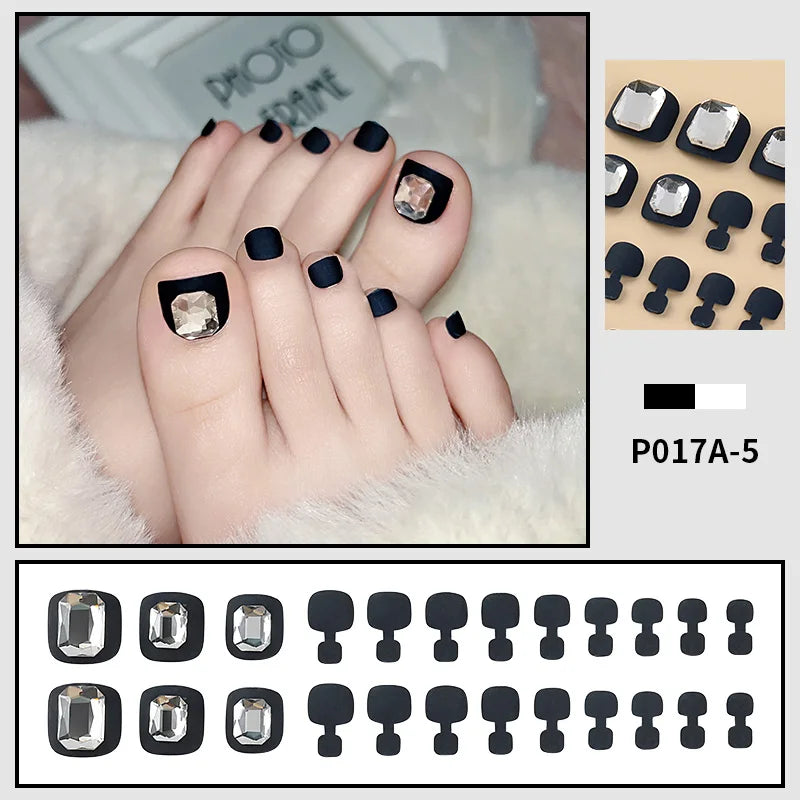 24 PCS Designed Fake Press On Short Toenails with Decorations Accessories