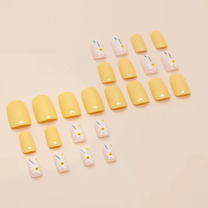 24Pcs Square Press-On Nails in Yellow