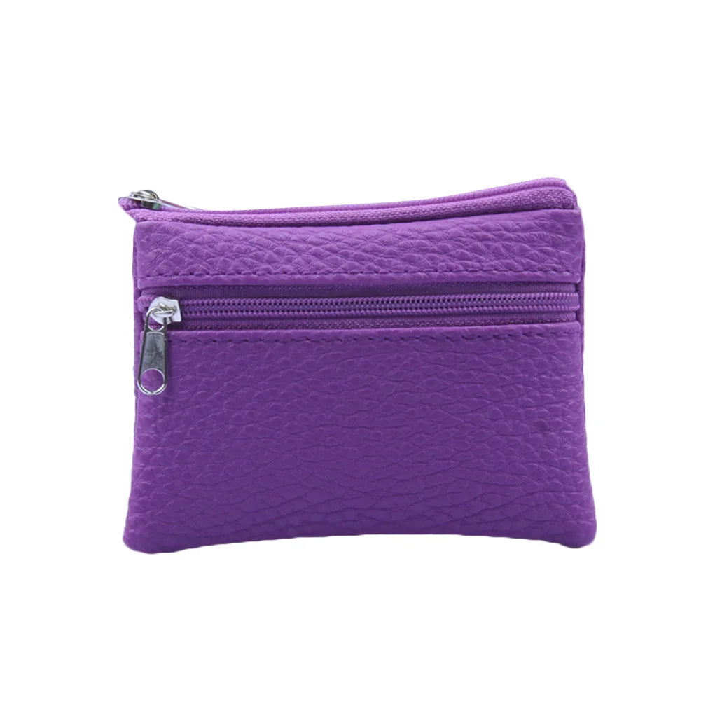 Mini PU Leather Coin Purse for Female with 2 Zippers