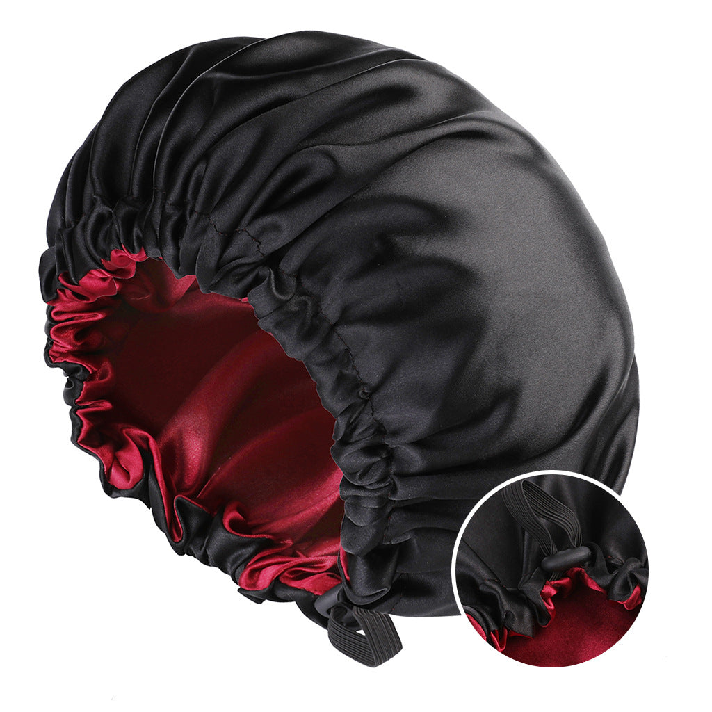 Silky Satin Bonnet Cap for Sleeping Large Double Layer Reversible Adjustable