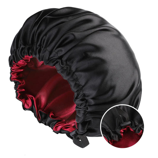 Silky Satin Bonnet Cap for Sleeping Large Double Layer Reversible Adjustable