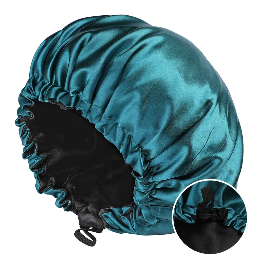 Silky Satin Bonnet Cap for Sleeping Large Double Layer Reversible Adjustable