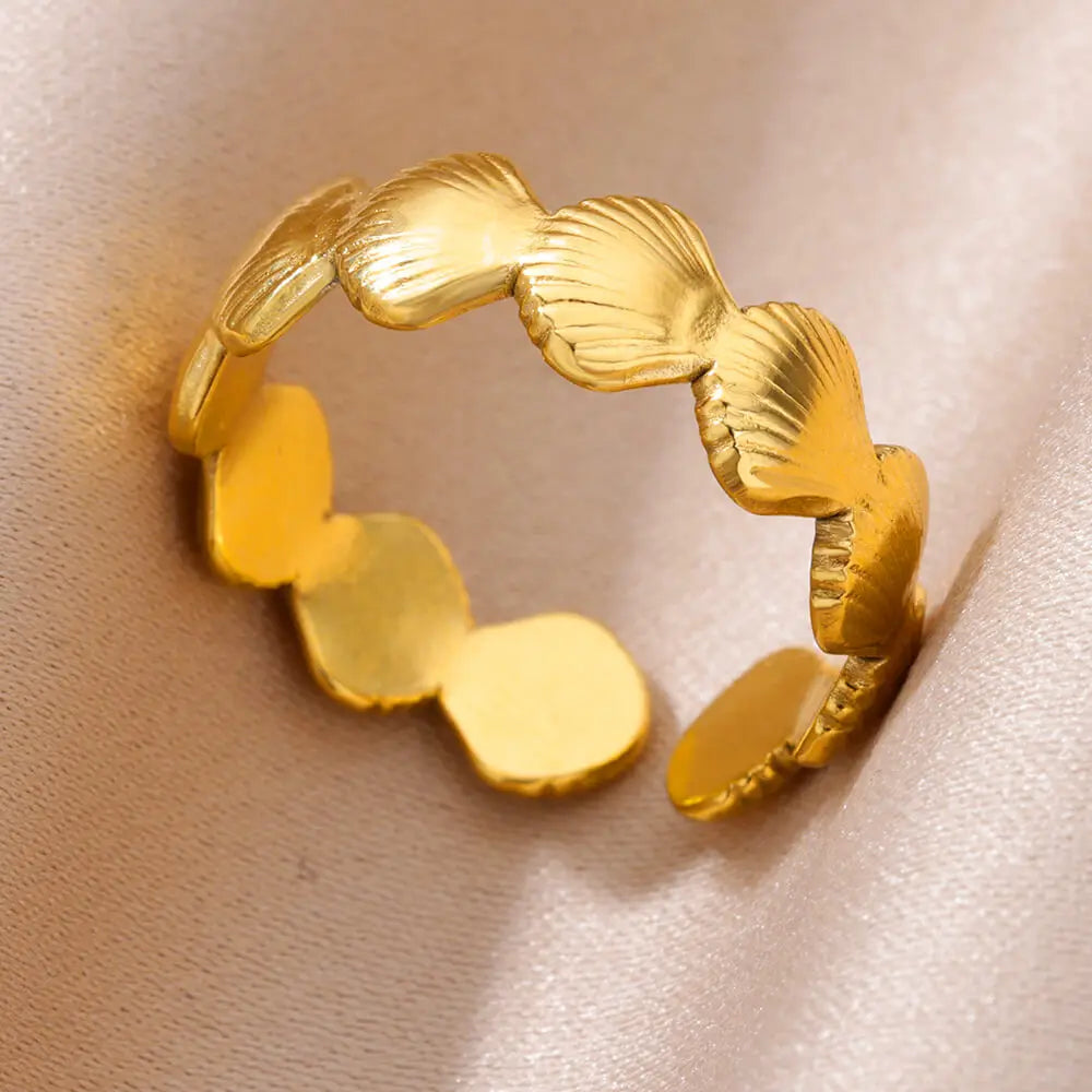 Gold Plated Starfish & Shell Pearl Rings for Women