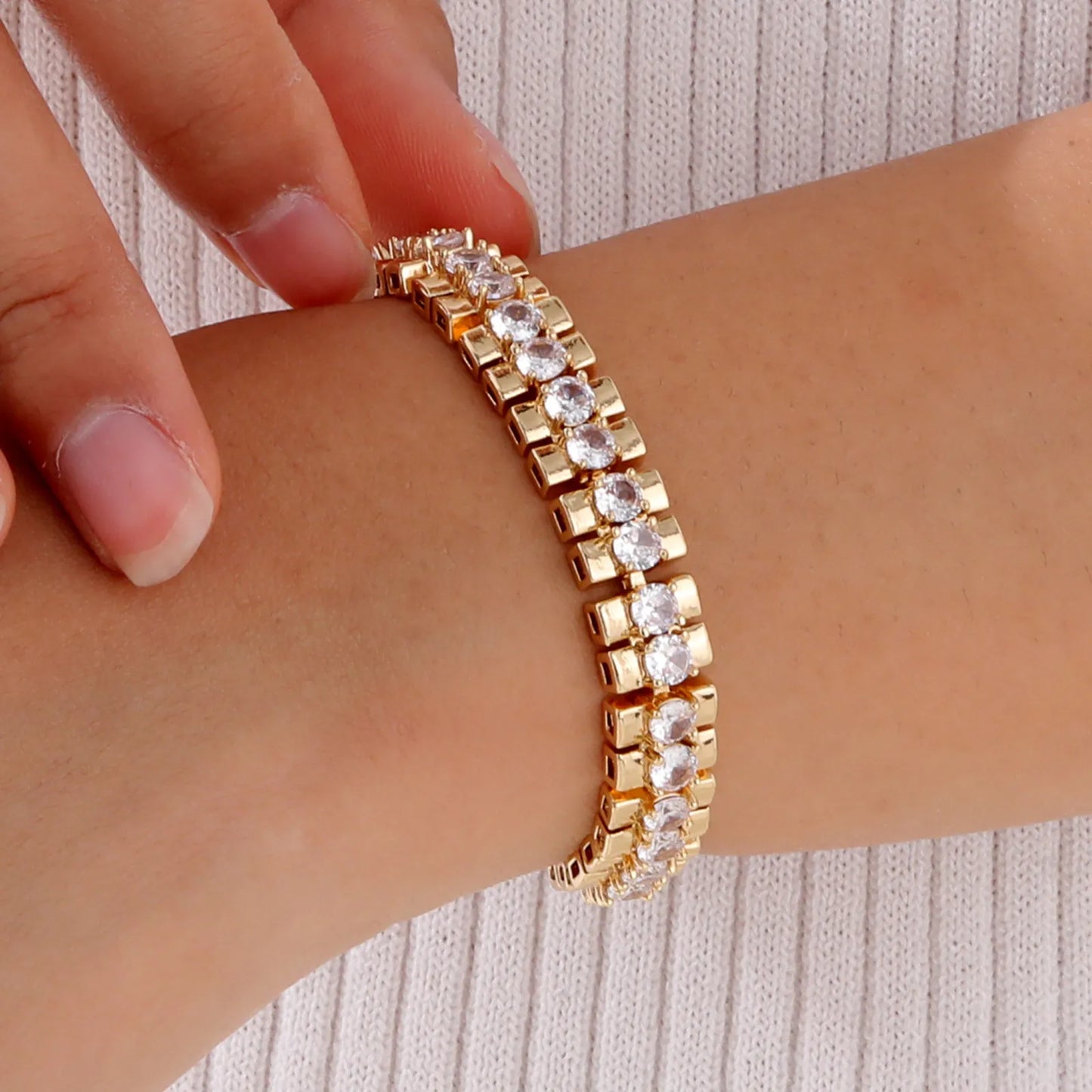 14K Gold Plated Cubic Zirconia Adjustable Bracelet Jewelry For Women