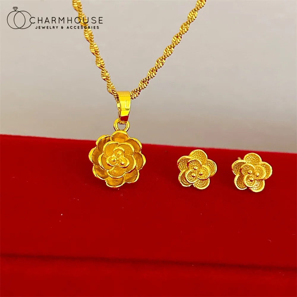 Gold Color Jewelry Sets for Women Earrings & Necklace