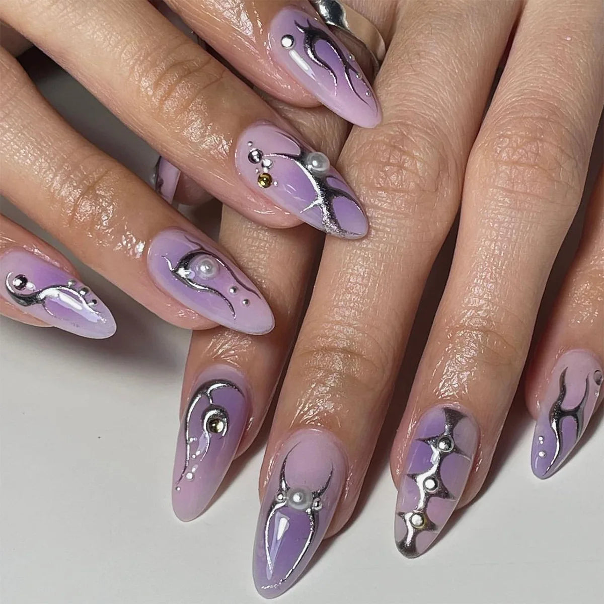 24Pcs Almond Long French False Nails